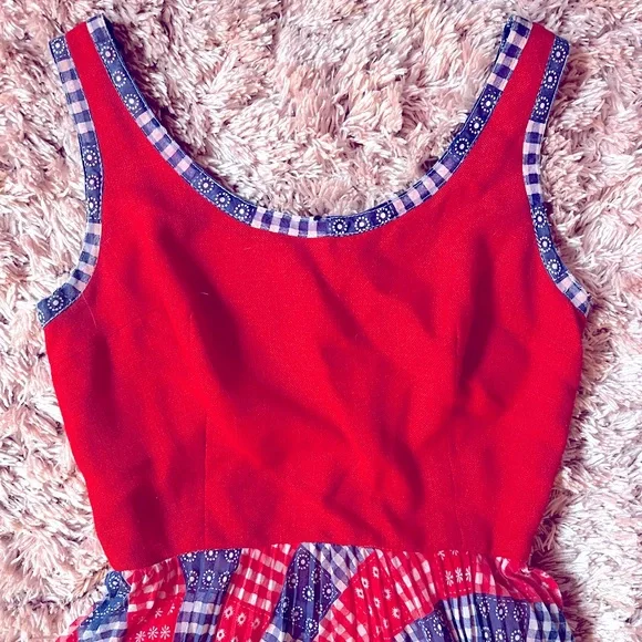 Amazing Vintage 1970’s Pat Sandler Red & Blue Bandana Print Maxi Dress - Picture 3 of 8